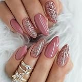 24 Stück Künstliche Nägel Mandel Mittel Falsche Nägel Bohnenpaste Farbe Französische Press on Nails 12 Größen Oval Acryl Nägel zum Aufkleben für Frauen und Mädchen Party und Heimat DIY