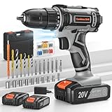 Akkuschrauber, 20V Akku Bohrmaschine mit 2 Akkus, 89Pcs Zubehör, 42Nm Akkubohrer, Akku Bohrschrauber 25+1 Drehmomentstufen, 10mm Bohrfutter, 2-Gang, LED-Licht, Akkuschrauber Set mit Koffer für DIY