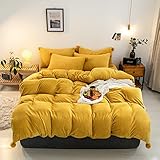 Flanell-Bettwäsche-Set für Doppelbett, einfarbige Fleece-Bettwäsche mit Kissenbezug für warmen Komfort, weich und pflegeleicht, doppelseitiges Bettwäsche-Set, 200 x 230 cm (4-teilig)