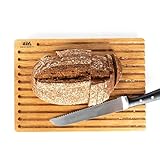 KHYL MADE IN GERMANY Brotschneidebrett Eiche - 34x24x2,4 - Edelstahl Standfüße - Schneidebrett Holz - Massiv - Krümelfang