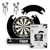 KOTO - Tournament Set Schwarz (Offizielle Maße) Bristle Dartboard, inkl. 4 STK. Surround, 2 Sätze 23 G. Darts, Halterung Dartscheibe & Wurfleine