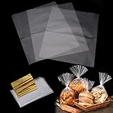 200pcs Cellophantüten 21x30/17x25/15x20/10x15cm Süßigkeiten tüten Transparent kekstüten mit Metallischen Bindebaender für Brot Kekse Kindergeburtstag Gastgeschenke Tütchen (17cm*25cm)