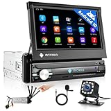 Hikity Android 10 Autoradio mit Navi WiFi RDS FM, Autoradio 1 Din mit Rückfahrkamera 7 Zoll Manuelle Ausfahrbarem Display, Touch Screen Car Radio unterstützen BT SWC Mirror link (für Android/iOS)