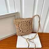 AAIXXIZAO Strohtaschen Strandtasche Reise Stroh Woven Crossbody Taschen Frauen Rattan Wicker Kleine Handtasche Lady Hollow Schulter Strandtasche 24X3X25Cm Braun