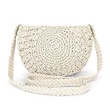 Jeesblsy Damen Handtasche Runden Sommer Strandtasche Umhängetasche, Böhmische Retro Gewebte Schulterbeutel Geldbörse Crossbody Tasche für Reisen Freizeit Urlaub (Beige)