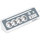 Steckdosenleiste 90° 8 in 1, 4 Schuko-Steckdosen + 2 USB-C + 1 USB, LED-Nachtlicht, Ein/Aus-Schalter, Überspannungsschutz, Kabel 1,5 m, 3680 W/16 A – Weiß SUNMATIC