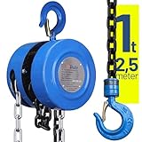 Pallit CHAIN-S Flaschenzug 1000 kg Tragkraft Kettenzug mit 2,5 m langer Stahlkette Robuster Seilzug mit 360° drehbarer Haken, Mechanischer Lastbremse und Rücklaufsperre