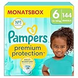 Pampers Baby Windeln Größe 6, Premium Protection, Windeln x144, 13kg-18kg, Doppelter Schutz für Hautkomfort & gegen Auslaufen