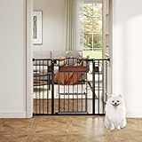 GOPLUS Türschutzgitter mit Katzenklappe, 74-104cm Sicherheitsgitter für Haustiere, Schutzgitter mit Kleiner Tür, Autoclose, Verlängerungen, Treppenschutzgitter ohne Bohren für Hunde & Katzen (Schwarz)