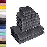 Lavea 10-teiliges Handtuchset Elena aus 100% Baumwolle - Anthrazit, 4 x Handtuch, 2 x Duschtuch, 2 x Gästetuch, 2 x Waschhandschuh, Handtücher Set weich, saugstark & pflegeleicht – Oeko-TEX