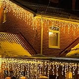 LEDYA Eisregen Lichterkette Außen, 7.5M 200 LED Weihnachtsbeleuchtung Warmweiß mit 8 Modi und Timer, Wasserdicht Lichtervorhang Aussen für Fenster, Traufe, Vorbau, Geländer
