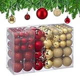 Relaxdays Weihnachtskugeln 100er Set, Weihnachtsdeko, matt, glänzend, glitzernd, Christbaumkugel ∅ 3, 4 & 6 cm, Gold/rot