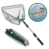 FoiiLiio Kescher Angeln,Kescher Teich,Teleskop-Kescher 130cm,Faltbarer Kescher Angeln mit Einstellbar Langer Griff für den Fang von Forellen,Barschen,Karpfen,für Erwachsene und Kinder
