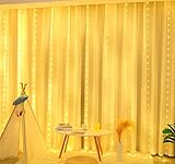 BG9D Lichtervorhang innen 1.21X1.21M, 120 LED Lichterkette innen, USB LED Lichterkettenvorhang, Lichterketten Vorhang für Weihnachten Fenster Wand Zimmer Party Deko Gardine Balkon(warmweiß)