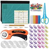 Namner Rollschneider Set, 93 Stücke Stoffschneider Set, inkl 5 45mm Ersatzklingen, Schneidematte, Schere, Stoffklammern, Patchwork-Lineal mehr als Nähzubehör