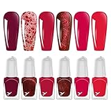6 Farben Nagellack - 2ml Kompakter Nagelack Schnelltrocknend in Reisegröße - Wasserbasierter Nagellack Mädchen Ungiftig - Natürlich Peel off Nail Polish für Frauen Geschenkset (C Red Set, 6 Pcs)