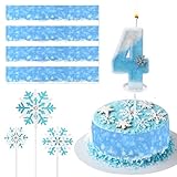 8 Stück Schneeflocke Geburtstagskerze 4, mit Tortenband Winter Essbar und Muffin Deko, Tortendeko Winter Essbar, Zahlenkerze 4 Schneeflocken Deko, Kerze 4 Geburtstag Mädchen
