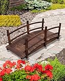 Gartenbrücke aus Holz für den Außenbereich, 1,4 x 1,7 m mit Geländer, rustikaler japanischer Bogen, Gehweg für Landschaftsbau, Hinterhof, Wegdekoration, langlebige Teichbrücke (150 cm)