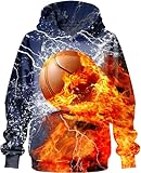 PADOLA Hoodie Kinder 3D Druck Kapuzenpullover für Jungen 5-14 Jahren Kinder Hoodie Sport Motiv Langarmshirt Lustiger Pullover Gedrucktes Sweatshirt Activewear Fußball Hoodies (L, 6 Basketball)