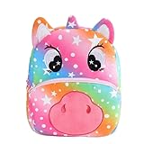 Rockreyoa Kinder Rucksack Cartoon Kleinkind Tasche Tiere Tagesrucksack Plüsch Schultasche Mini Kinder Schulrucksack für Jungen Mädchen Kindergartenrucksack für Baby 2-6 Jahre Regenbogen Einhorn