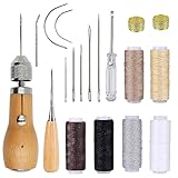 NICAVKIT Leder Nähset, Lederhandwerk Ledernähset Enthalten Leder Nähahle,Hand Ledernadeln,6 Rollen Leder Wachsfaden,Mit 7Pcs Nadel, Messingring,Spule,Greifer,Leder Werkzeuge Set für DIY Handwerk
