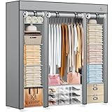 KESSER® Kleiderschrank Stoffschrank Stabil mit Kleiderstange & Ablagen, Inkl. 5X Kleiderbügel, Stoff Faltschrank für Schlafzimmer, Ankleidezimmer Garderobe mit Kleiderständer 150x45x175cm Grau