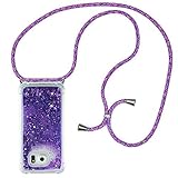 HongMan Handykette für Samsung Galaxy S7 Edge Glitzer Flüssig Bewegende Treibsand Handyhülle+Case mit Umhängeband Handykordel mit Schutzhülle Hülle mit Band Kette Hülle(lila)