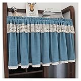 Blaue Stufenvorhänge für Küchenschrank, kurze Volants für Fenster, Wohnzimmer, Schuhschränke, Kleiderschränke, Türvorhänge, 100 x 123 cm