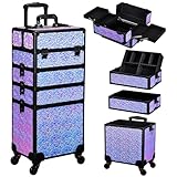 Kosmetikkoffer Trolley 4-in-1 Kosmetikkoffer Groß Kosmetik Trolley Make up Koffer Schminkkoffer mit Rollen Friseurkoffer Alu Beauty Case Nagelkoffer Multikoffer, Leuchtendes Violett