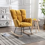 Mid Century Schaukelstuhl aus Teddy-Stoff, gepolsterter Sitz, bequeme orangefarbene Wippe für Zuhause