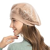 ZLYC Baskenmütze für Damen, wendbar, einfarbig, Kaschmir, Mosaik, warm, für Mädchen (Blume Beige),Einheitsgröße
