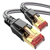 Ltemziiy Cat 8 Lan Kabel 0.5M 2-Stück,40Gbps Hochgeschwindigkeits Gigabit 2000MHz Geflochtener Netzwerkkabel Ethernet Kabel,S/FTP Patchkabel mit RJ45 vergoldeter Stecker,für PS5/Gaming/Modem