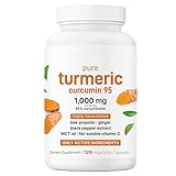 Kurkuma Kurkumin 1000 mg mit BioPerine, Ingwer & Bienenpropolis - 95% Kurkuminoid-Gehalt, 120 vegane Kapseln für Gelenkunterstützung und Antioxidantenschutz