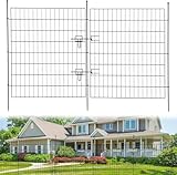 GarveeHome 15 Paneele Dekorative Gartenzäune mit Tor, 73,6cm W x 81cm H Garten Zaun aus Metall für Draußen, Keine Graben Tier Barriere Fechten Rostfreies Metalldrahtpaneel Haustier Zaun für Hund Hof,F