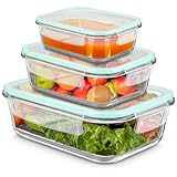 LXUDN 3er Meal Prep Boxen Glas, BPA-Frei Glasdosen mit Deckel, Vorratsdosen Frischhaltedosen Glas mit Deckel, Glasschüssel mit Deckel (1040ml, 680ml, 410ml), DD-320