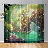 Hiseng Voile Vorhänge mit Ösen Durchsichtig Halbtransparent Ösenvorhang für Fenster Wohnzimmer Schlafzimmer Transparent Gardine 2er Set -Märchen Park Druck (Baum,140x244cm)