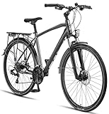 Licorne Bike Premium Touring Trekking Bike in 28 Zoll Aluminium Scheibenbremse Fahrrad für Jungen, Mädchen, Damen und Herren - 21 Gang-Schaltung - Mountainbike - Crossbike (Herren, Titanium)
