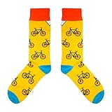 cup of sox Damen Herren Lustige Socken mit Fahrradmuster, Bunte Geschenksocken, Gelb, 37-40