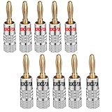 RUNCCI-YUN 24K bananenstecker,High End bananenstecker 4mm,Audio Lautsprecher Terminal löt- oder schraubbar vergoldet, 5 Schwarz und 5 Rot