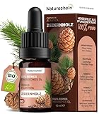 Naturschein BIO Zedernholzöl 10ml [100% Naturrein] | Ätherisches Öl für Aromatherapie, Hautpflege & Haushalt | Vielseitig anwendbar (Cedrus atlantica)