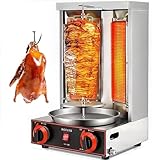 Gas-Vertikal-Drehspieß-Ofengrill, Elektrischer Shawarma-Automat Edelstahl 50-350℃ Einstellung 360° Drehbarer Kebab-Drehspieß-Ofen Gyros-Drehspieß-Grill,Silber-M