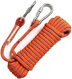 GINEE Statisches Kletterseil, 10 mm, 45 m, Outdoor-Sicherheitsseil mit Karabinermagnet, Angelseil, Orange, Baumkletterung, Rettung, Grappling, Abseilen, Flucht, Rettungsleine