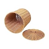 Zerodeko Rattan-Mülleimer Geflochtener Korb Mit Deckel Papierkorb Müllbehälter Blumentopf Wäschekorb Blumentopf Vase Korb Für Die Küche Zu Hause