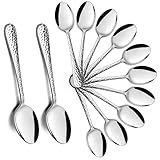 Kaffeelöffel, HaWare 12-teiliges Edelstahl Teelöffel Dessertlöffel mit Hammergriff, Kleiner Löffel für Zuhause, Restaurant, Küche, Runde Kante & Hochglanzpoliert, Spülmaschinenfest (15cm, Silber)