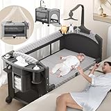 Trimigo-Babybett 120x70cm, Reisebett mit Wickelauflage, Laufstall, Moskitonetz, Spielzeuge, Rollen, höhenverstellbar, faltbar, super starke Tragkraft, Kleinkind ab Geburt bis 15kg