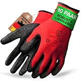 WOLFSFELLER 10 Paar robuste & komfortable Handschuhe Arbeitshandschuhe Herren Gr 8 - Arbeitshandschuhe Damen - Gartenhandschuhe Herren - Mechaniker Handschuhe Herren mit Latex Beschichtung