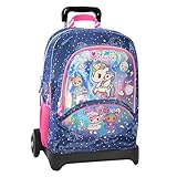 Tokidoki – Schulrucksack mit Trolley, offizieller Tokidoki, verstellbarer Griff, abnehmbarer Trolley, austauschbare Räder, gepolsterte und verstellbare Schultergurte, 2 Hauptfächer, Fronttasche, 30 x