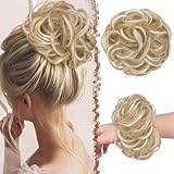 FESHFEN Haarteil Mit Gummiband, Groß Dutt Haarteil Haargummi Mit Haaren Gelockt Haardutt Synthetisch Haarverlängerung Pferdeschwanz Haarteile für Damen Mädchen, Dreckige Blonde 55g