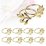 DBREAKS 10 Pcs Serviettenringe Gold, Metall Serviettenringe, Blätter Serviettenhalter, Universal Serviettenschnallen für Hochzeitsfeier Abendessen Jubiläum Tischdekoration