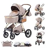 BEBBY Kombikinderwagen 3 in 1 Reisesysteme Standardkinderwagen Kinderwagen Buggy Neugeborener Tragbarer Reisewagen Faltbarer Aluminium Kinderwagen High Landscape Kinderwagen (khaki-6)